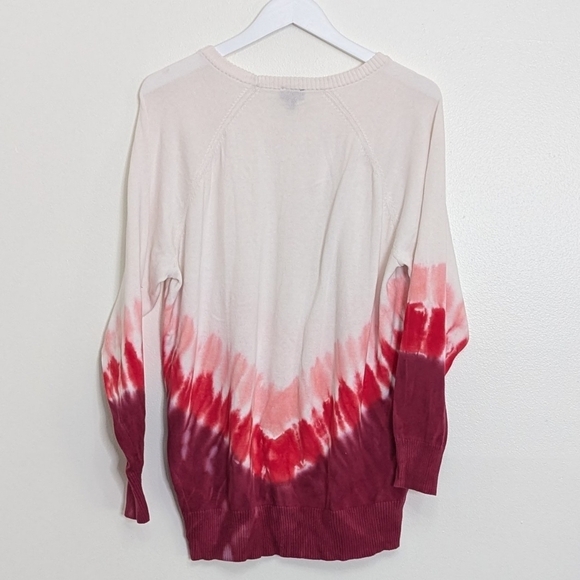 Torrid Sweater Slub Pullover Raglan Size 1 White Red Tie Dye Cotton 1X - Picture 9 of 9